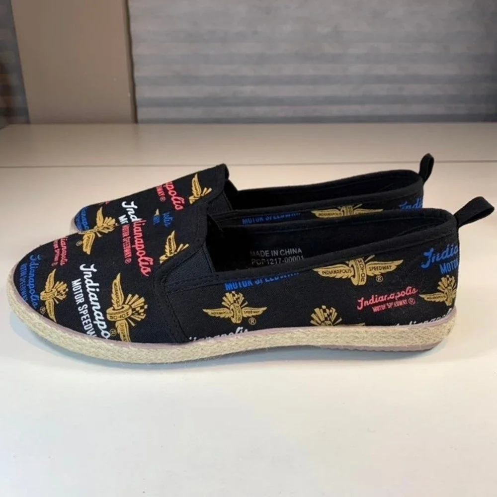 Indianapolis Motor Speedway Shoes Women's 10 XL Black Canvas Espadrille Slip-on